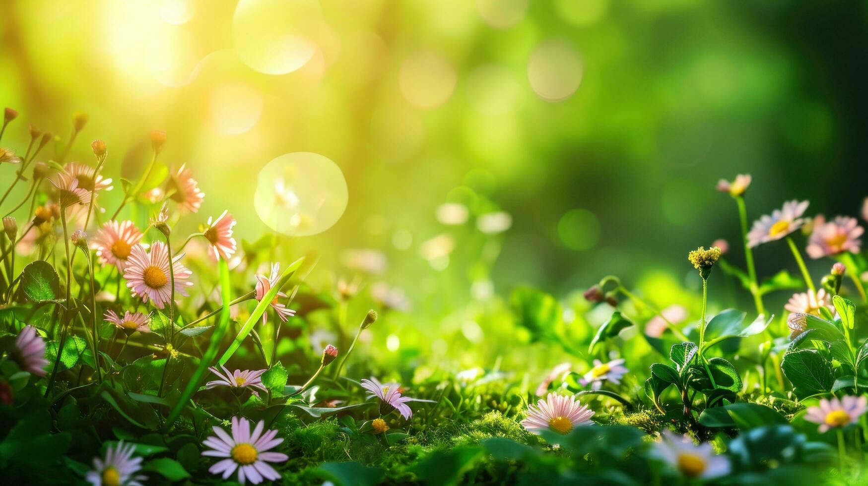 AI generated magic spring background with copy space photo