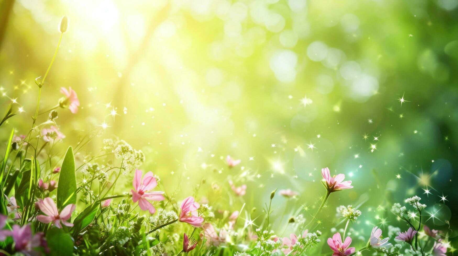AI generated magic spring background with copy space photo