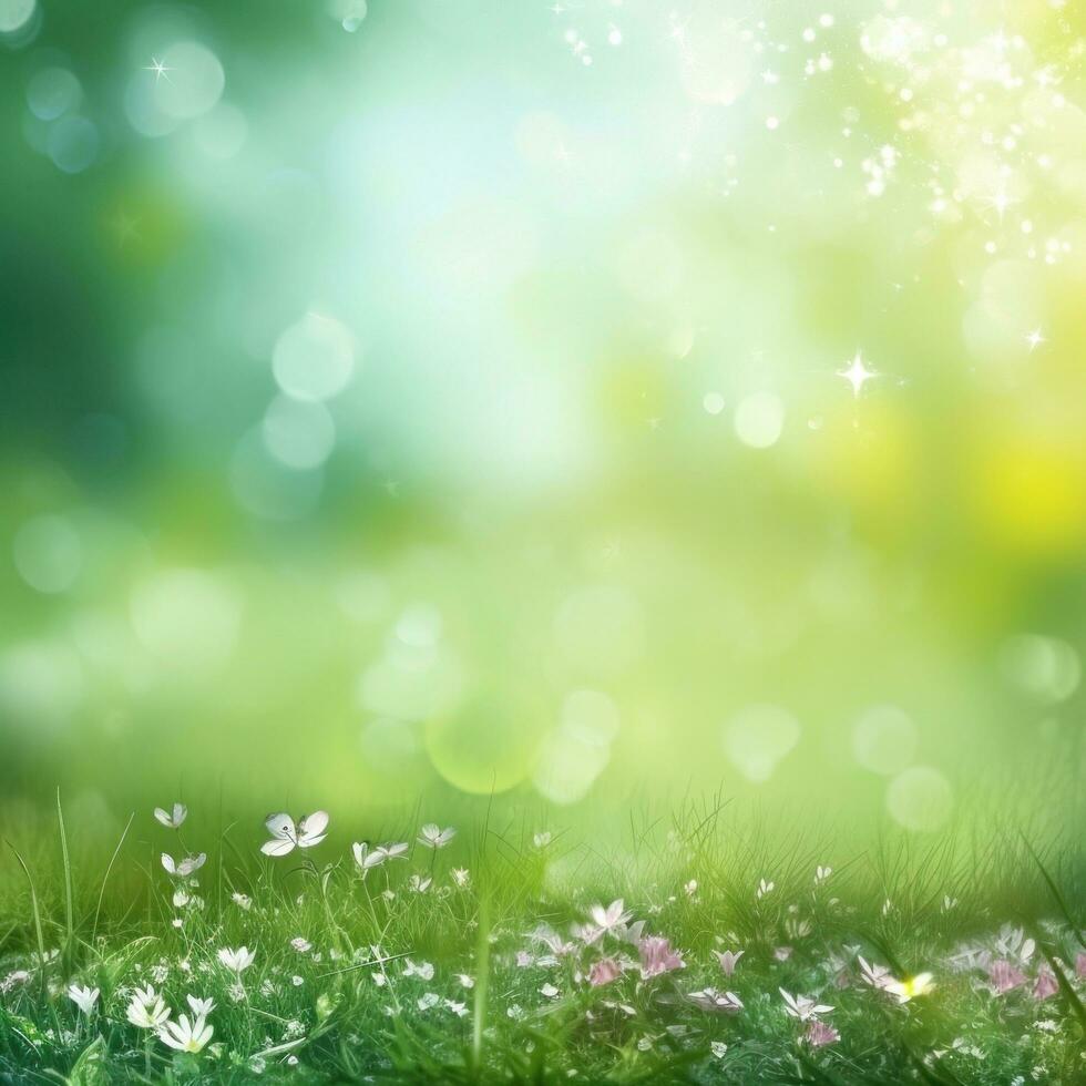 AI generated magic spring background with copy space photo