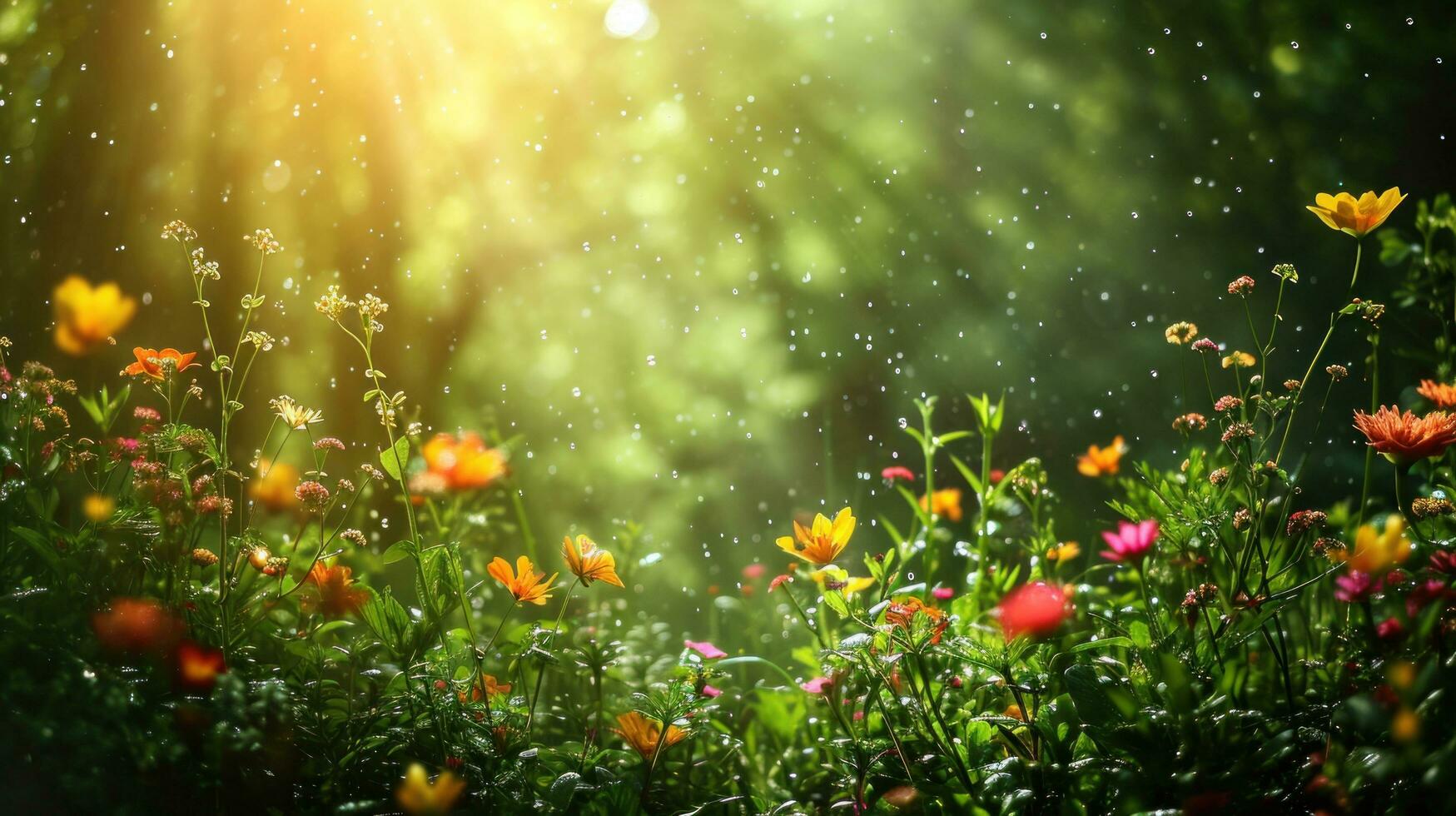 AI generated magic spring background with copy space photo