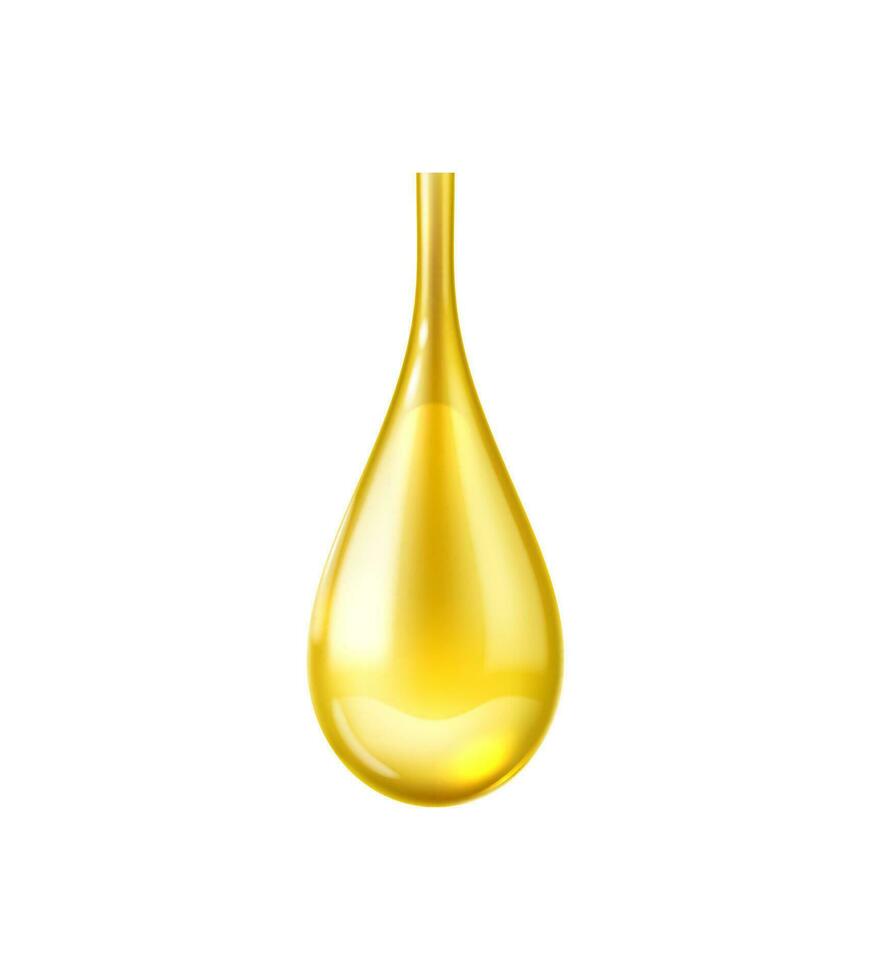 Realistic oil drop, olive, sunflower golden liquid vector