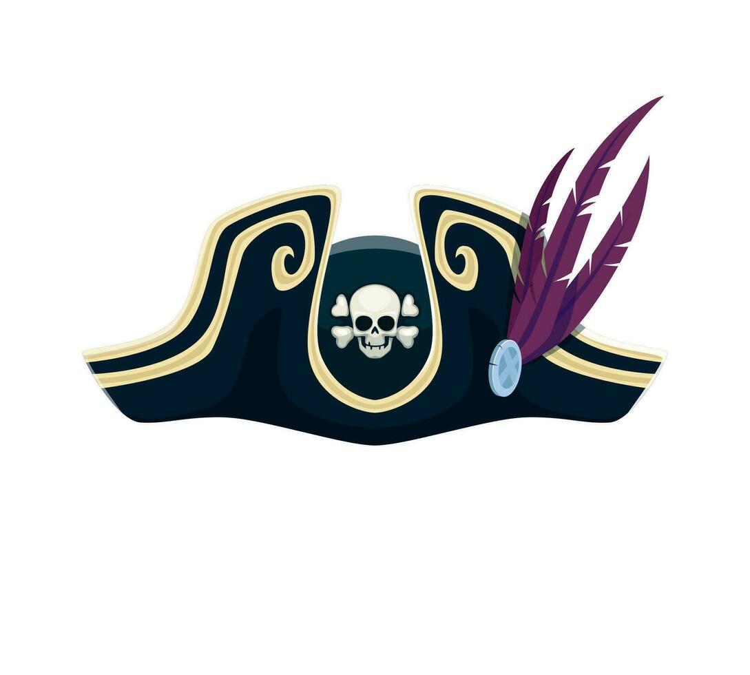 Cartoon pirate captain tricorn cocked hat, vector