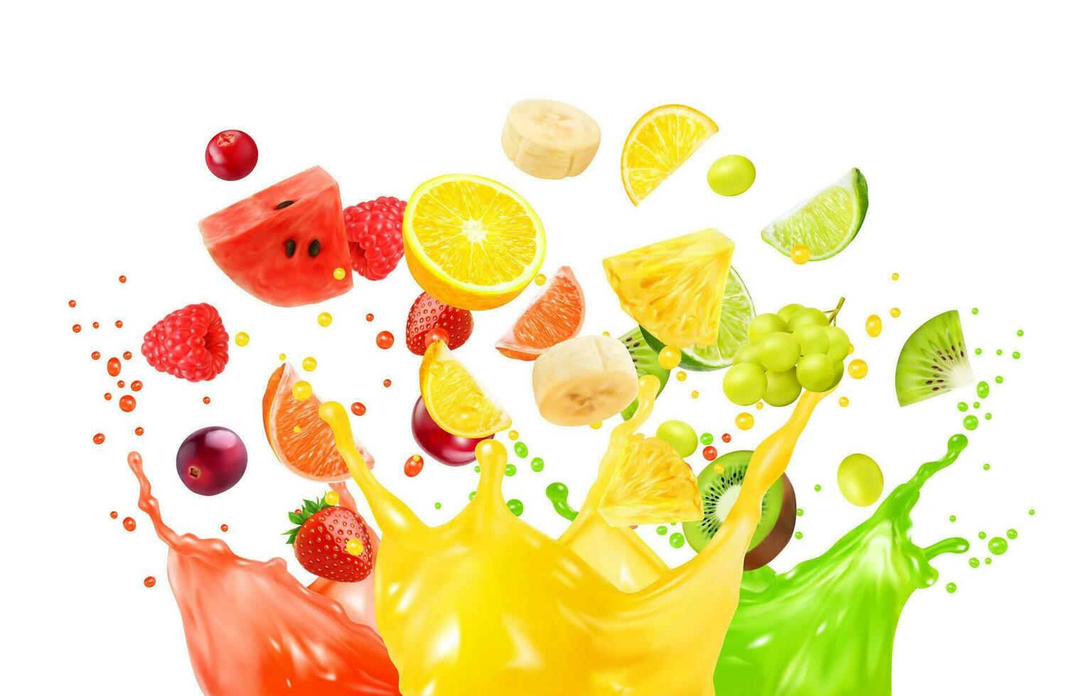 Juice fruit mix splash, vibrant fruity eruption vector