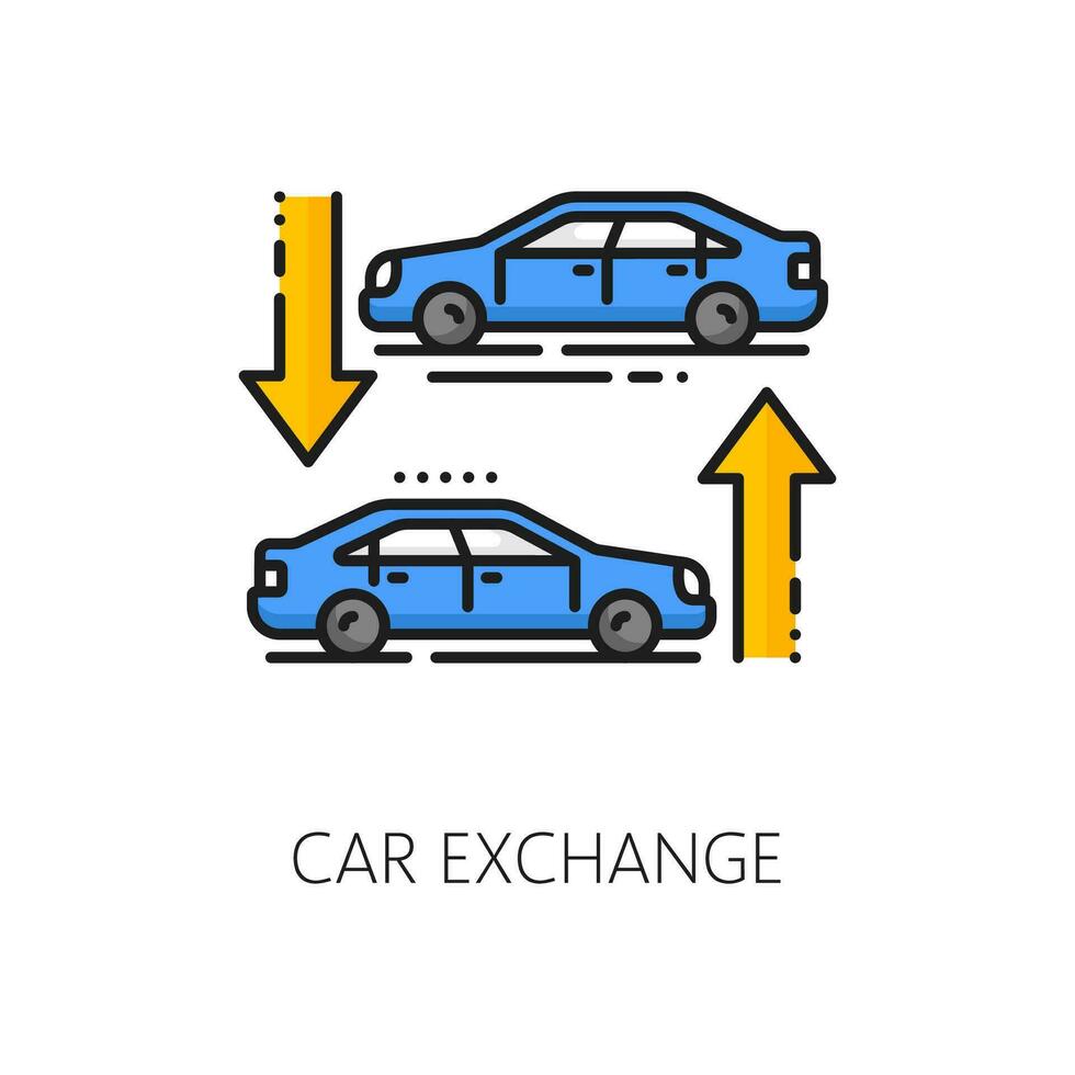 Dealership car exchange, auto company outline icon vector