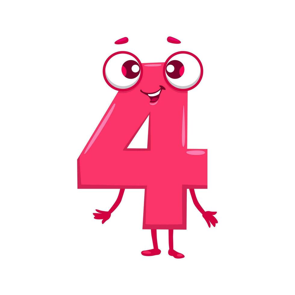 Cartoon funny math number four character vector