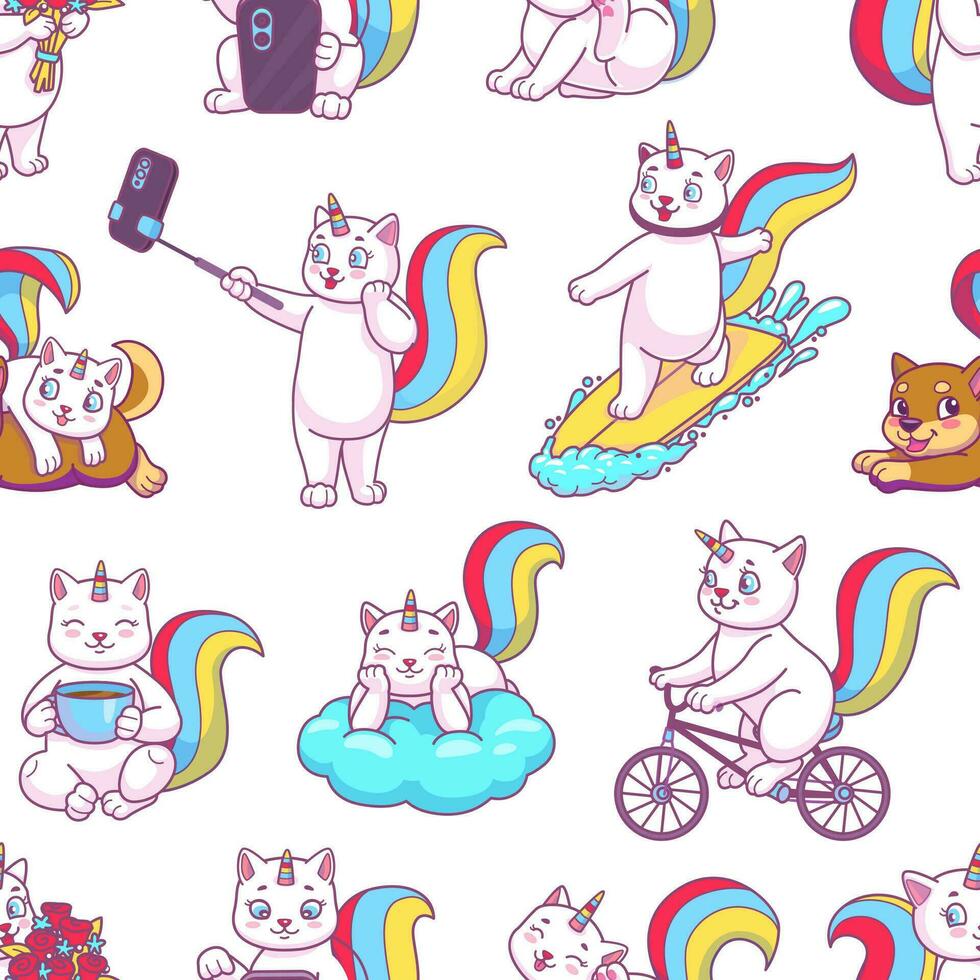 dibujos animados caticorn gatos caracteres sin costura modelo vector