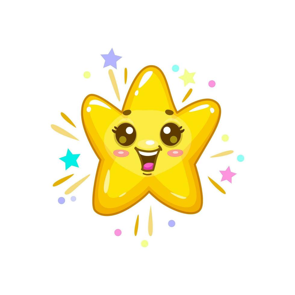 Cartoon cute star, funny kawaii twinkle character vector