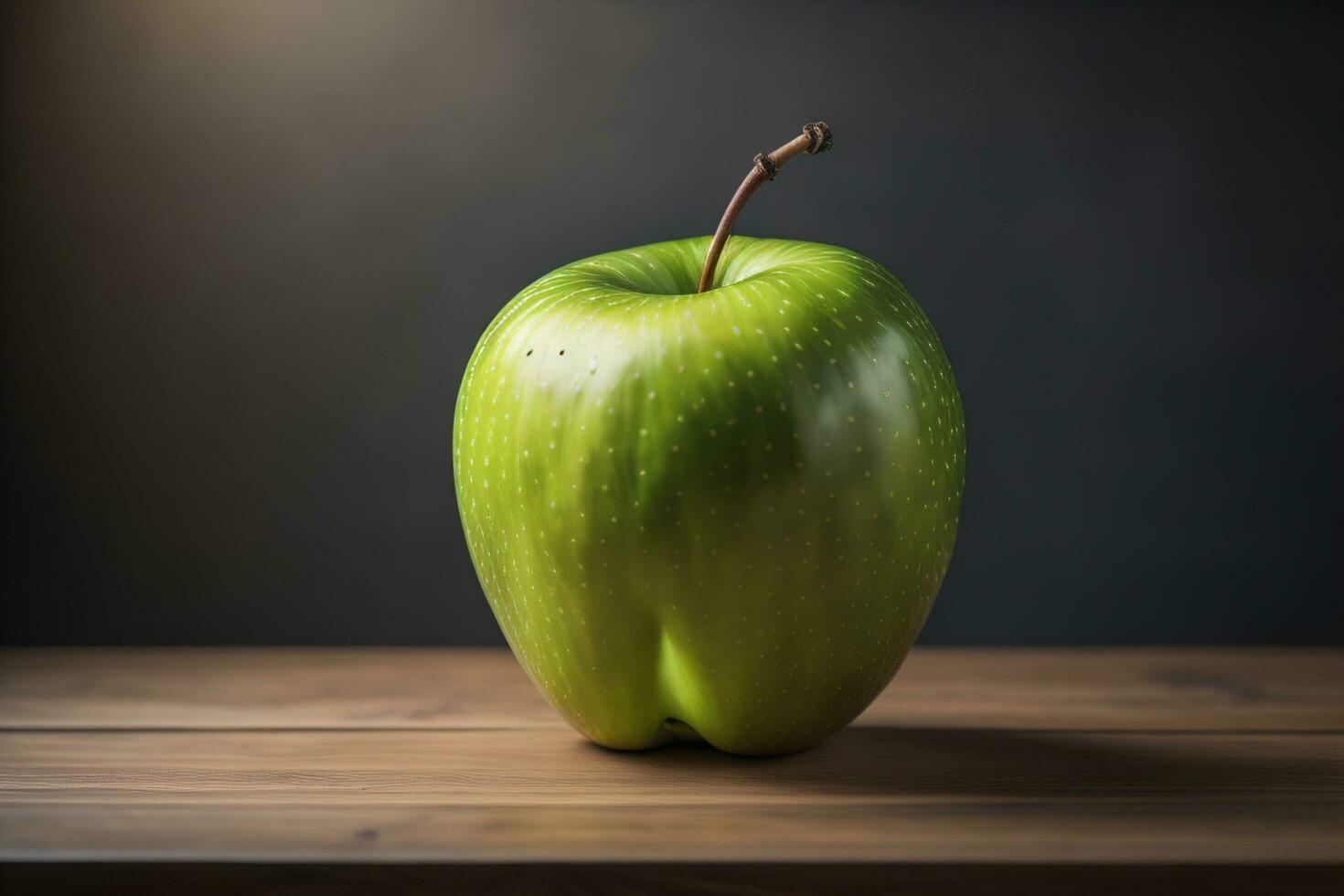 AI generated Green apple on a wooden background.  photo