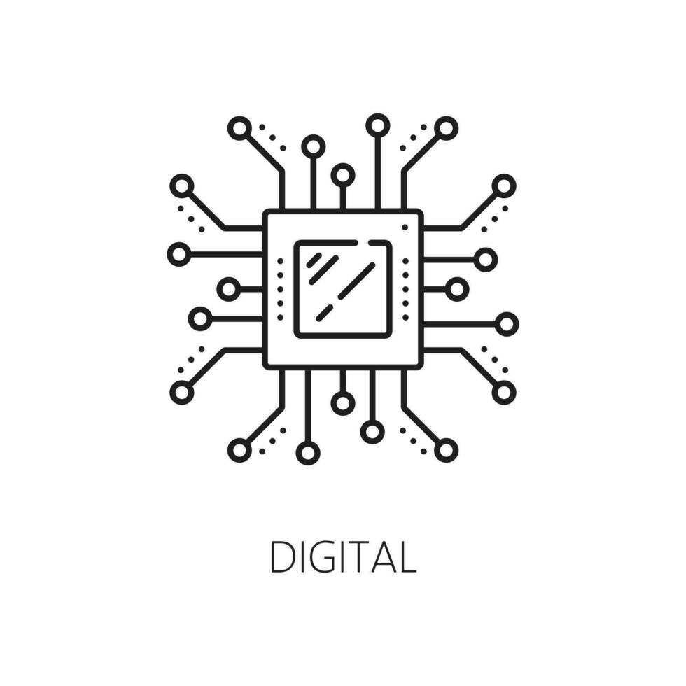 Digital processor, machine learning AI line icon vector