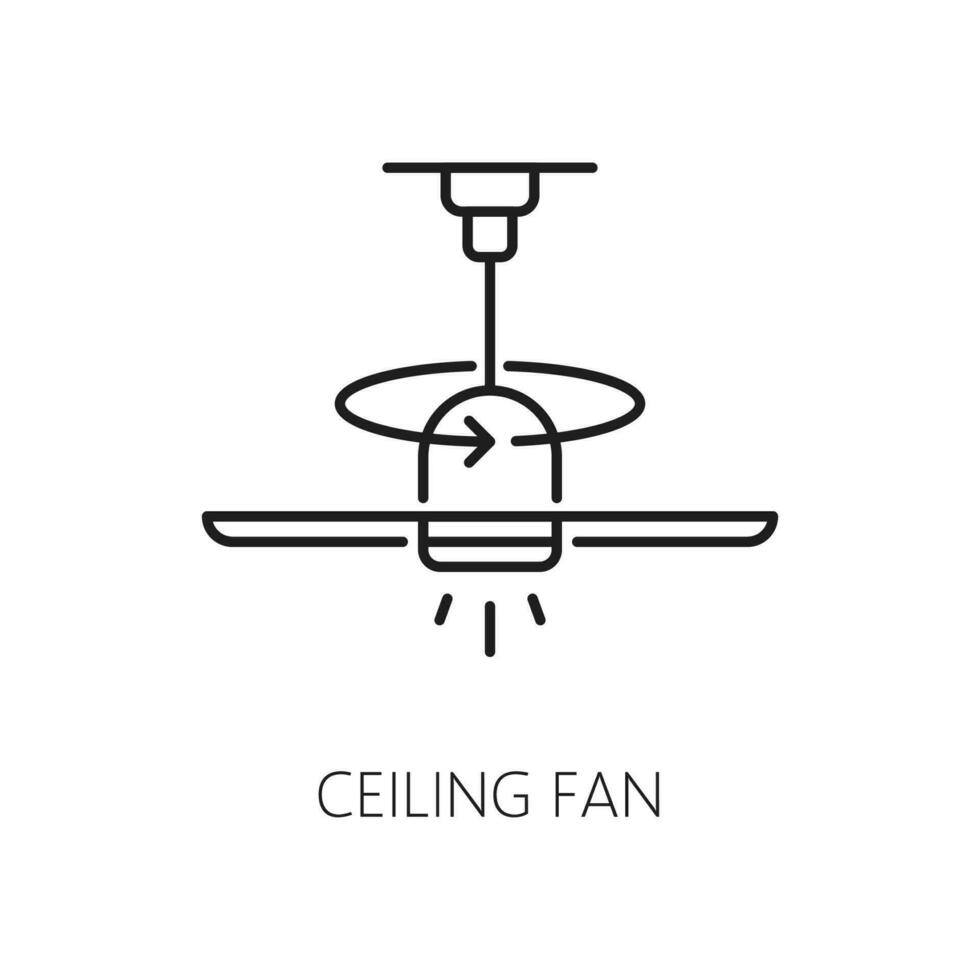 Electric ceiling fan lamp, indoor light line icon vector