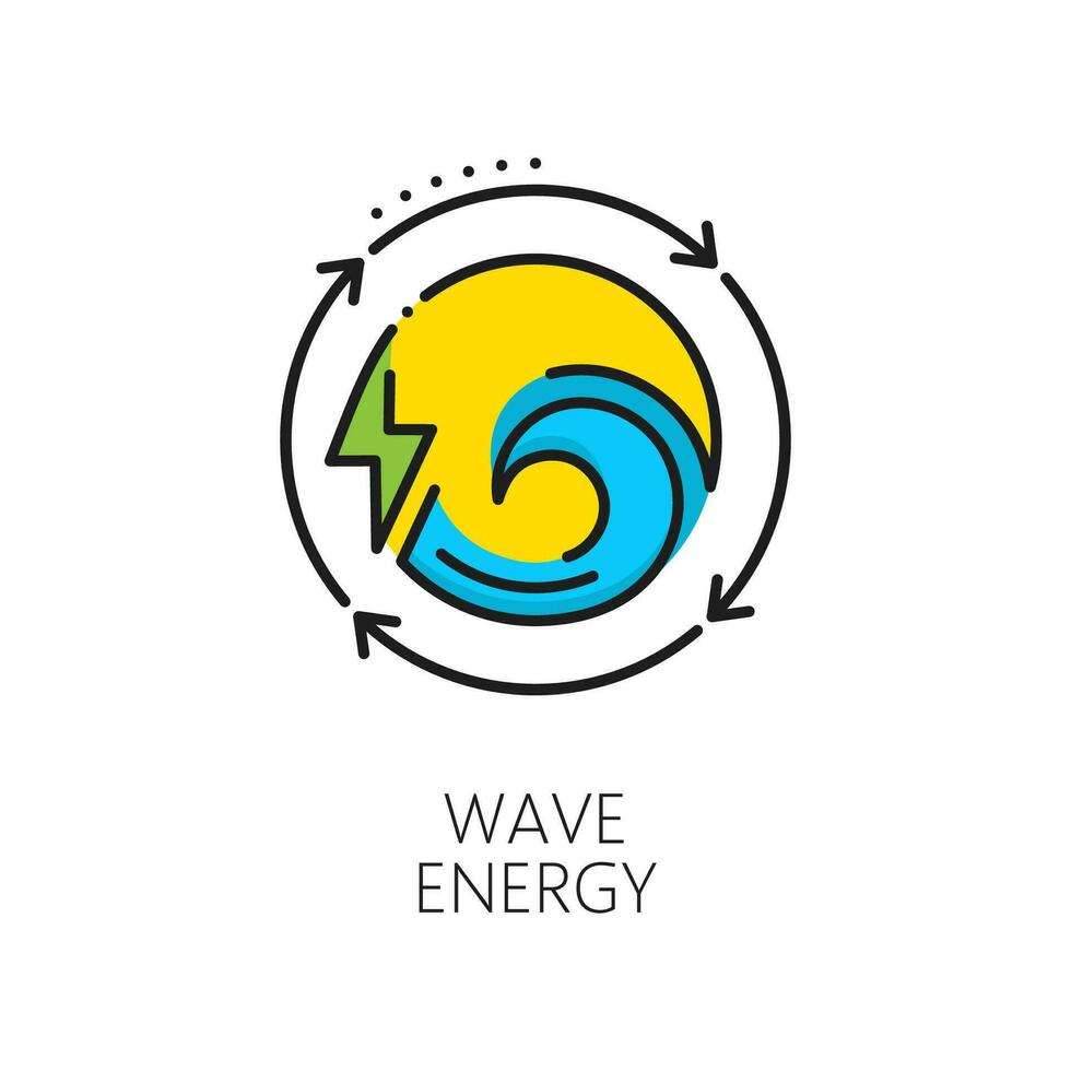 Green tidal waves power, eco energy linear icon vector