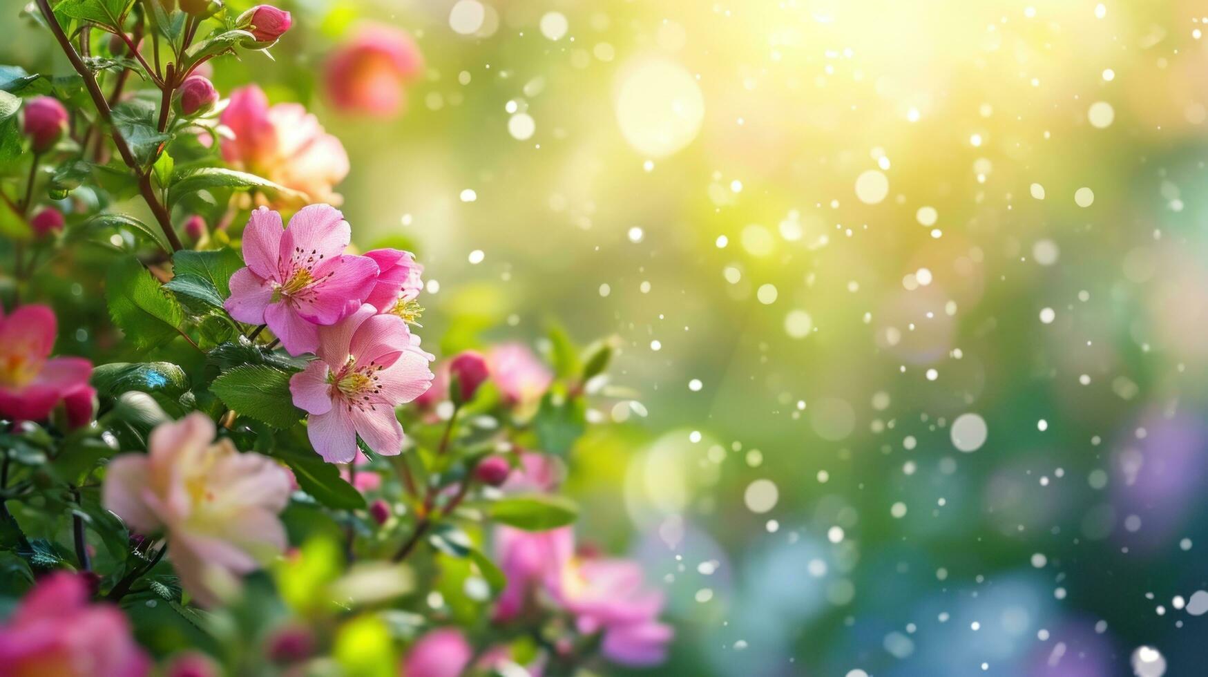 AI generated magic spring background with copy space photo