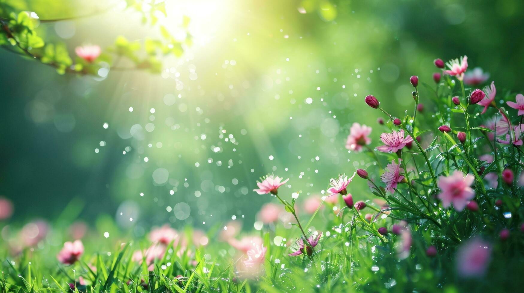 AI generated magic spring background with copy space photo