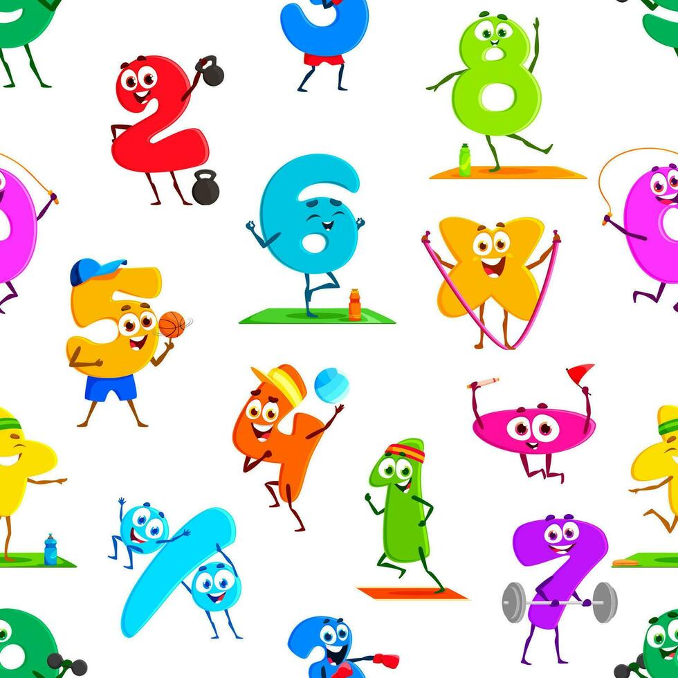 Number sportsman characters seamless pattern vector