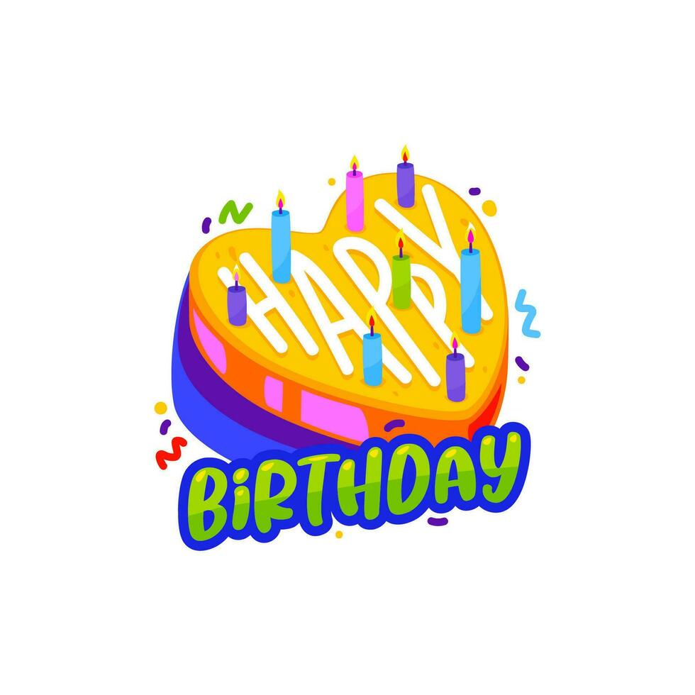 Happy birthday badge, greetings sticker with cake vector