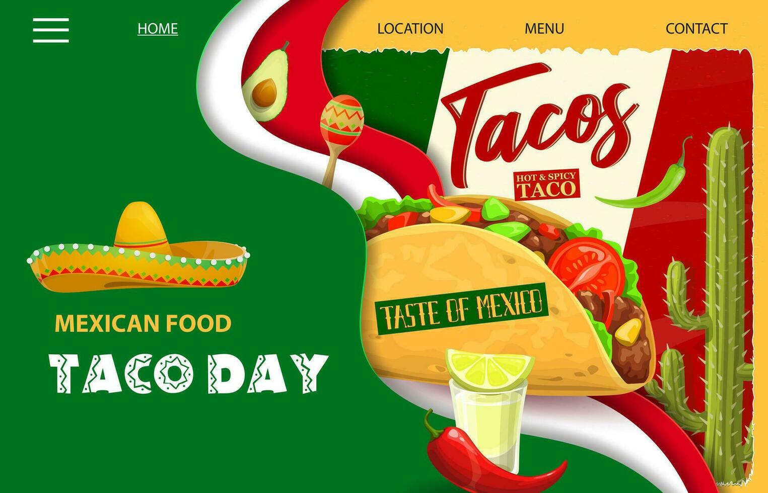 mexicano cocina entrega aterrizaje página con tacos vector