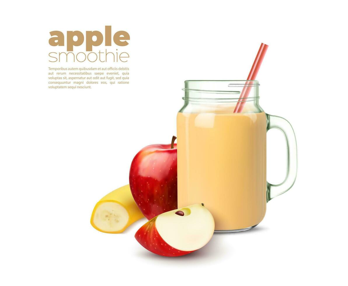 Banana and apple smoothie or juice, isolated drink vector