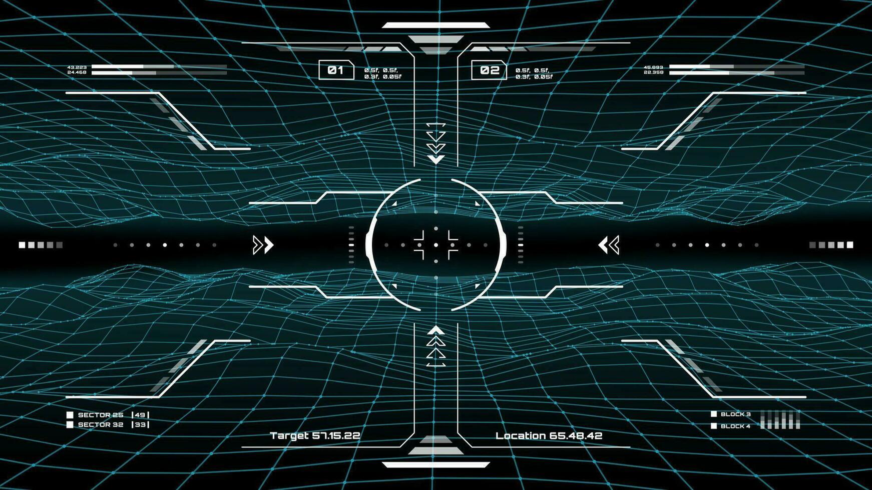 Military HUD interface, target aim controls screen vector