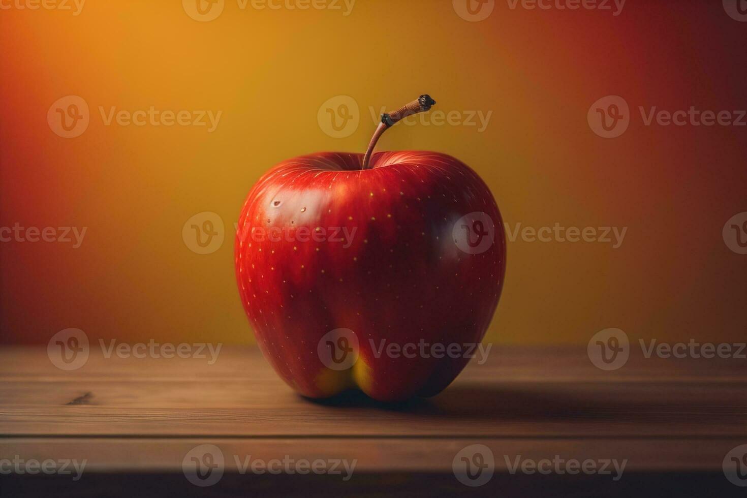 AI generated Red apple on a wooden background.  photo