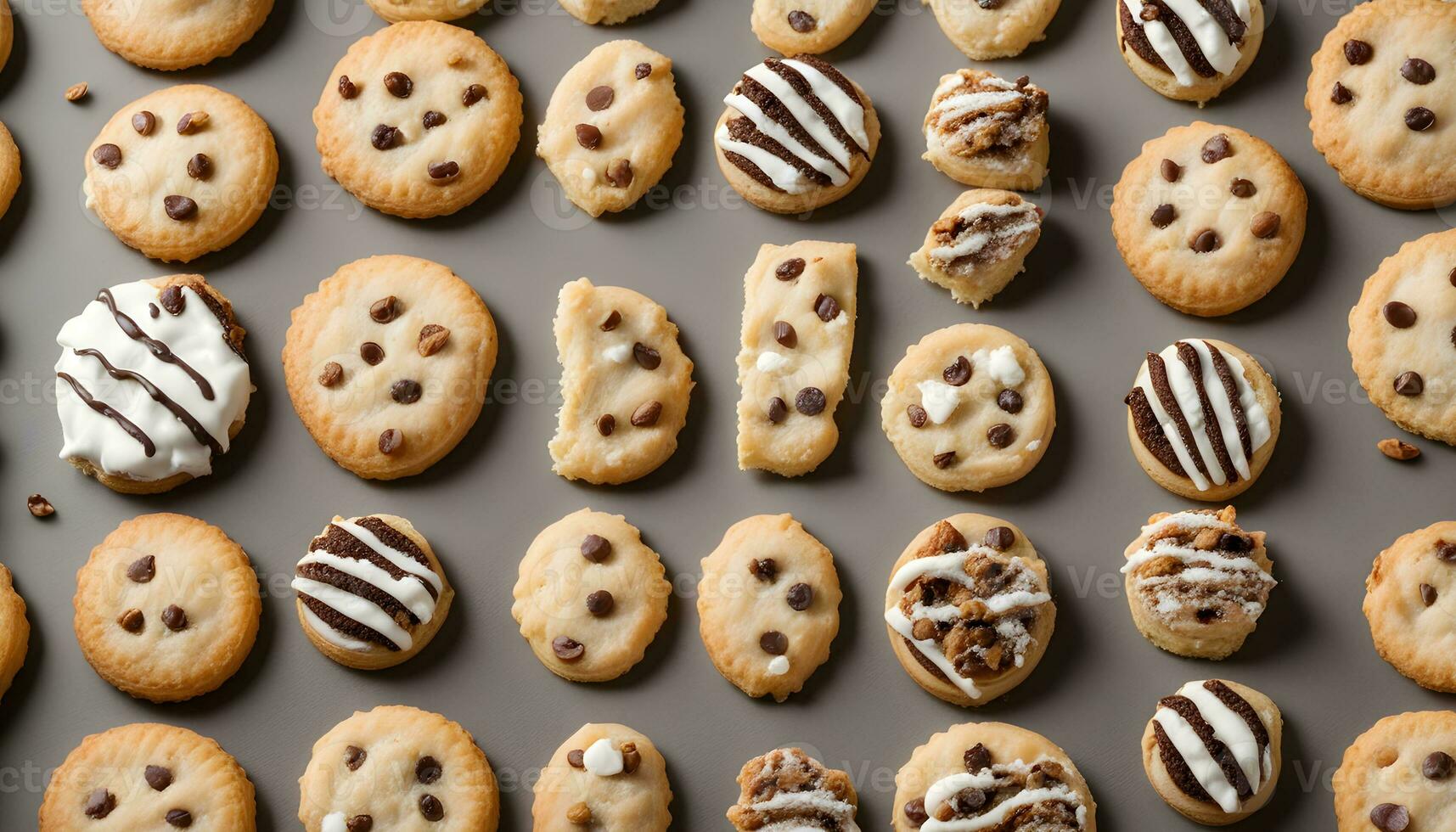 ai generado un variedad de galletas son arreglado en un fila foto