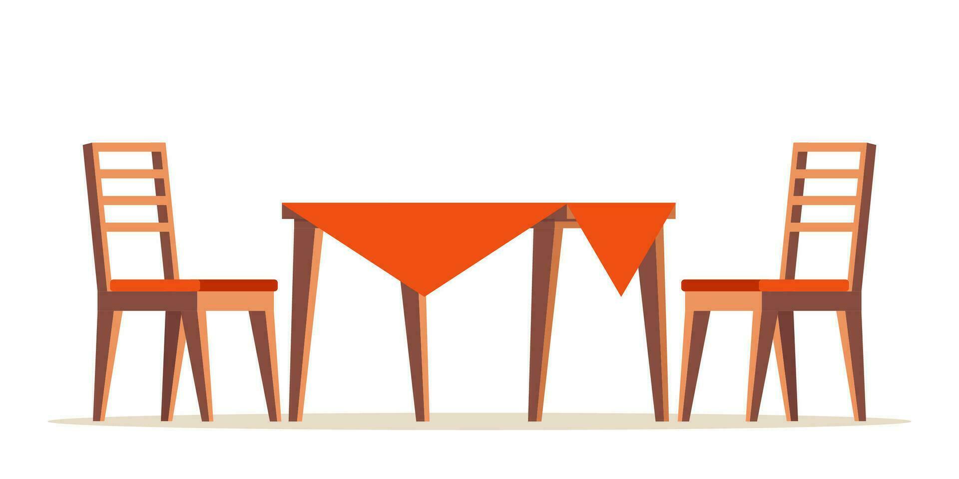 Table with tablecloth and chairs for terrace park or cafe. Vector illustration.