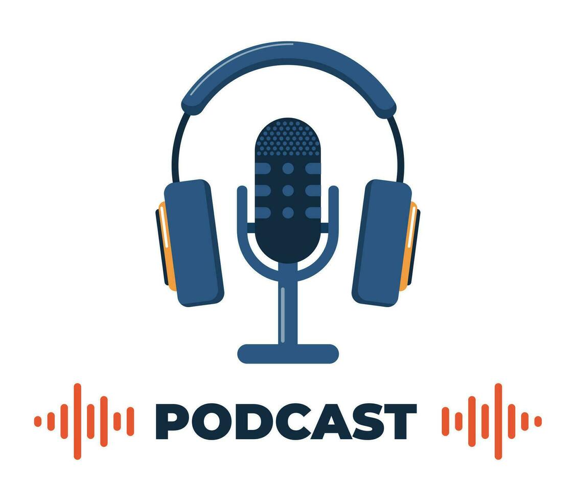 podcast cosa. podcast grabación y escuchando, radiodifusión, en línea radio, audio transmisión Servicio concepto. vector ilustración.