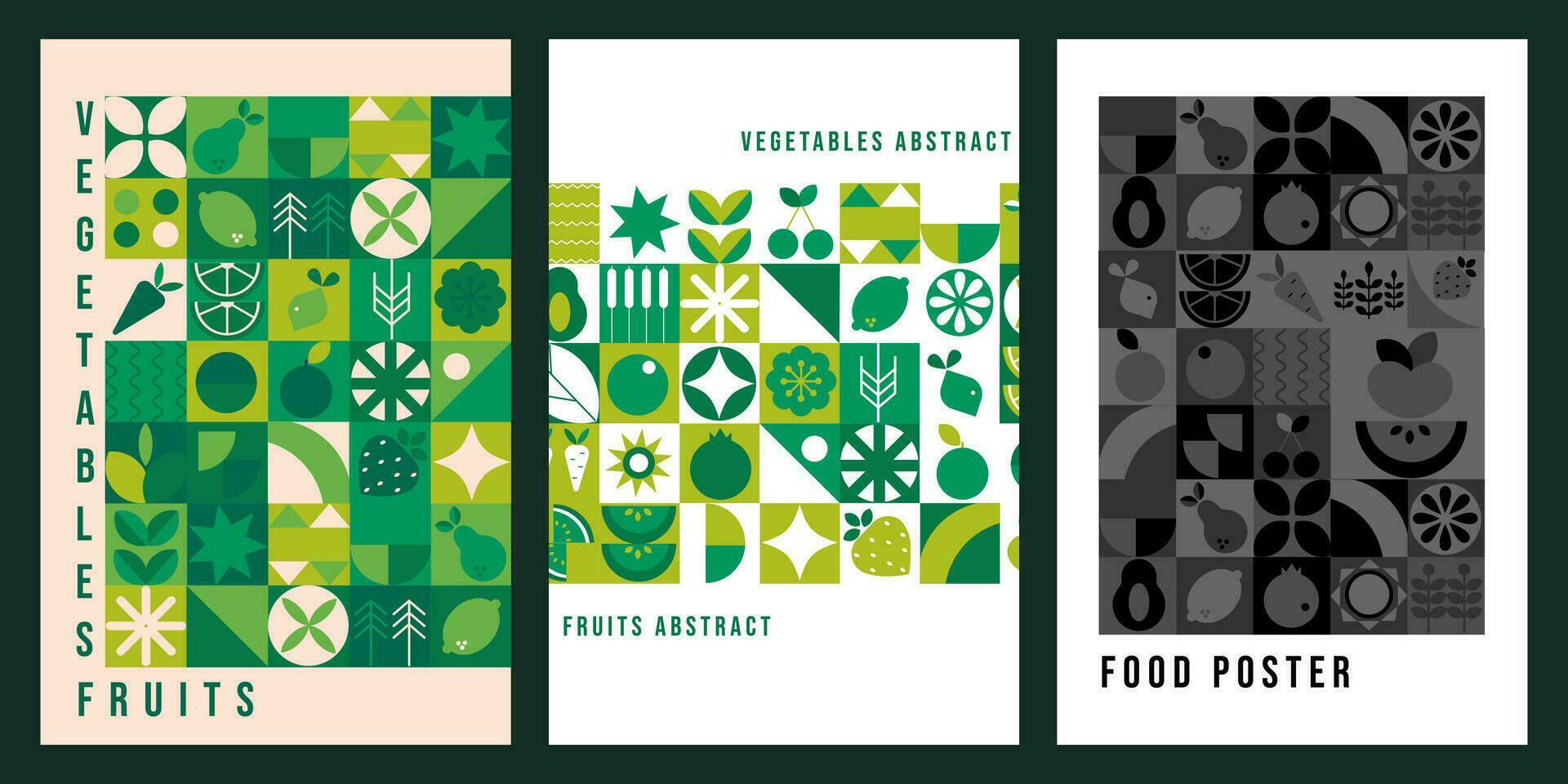 geométrico moderno monocromo silueta póster. Bauhaus. resumen naturaleza vegetales frutas vector