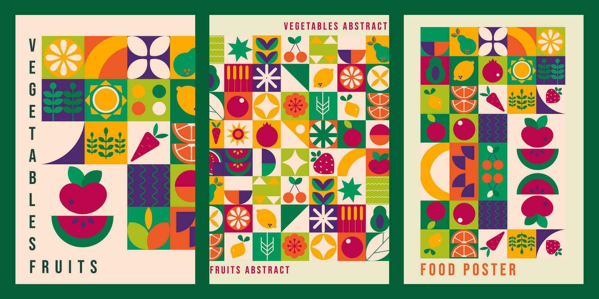 geométrico moderno póster. Bauhaus. resumen naturaleza vegetales frutas vector
