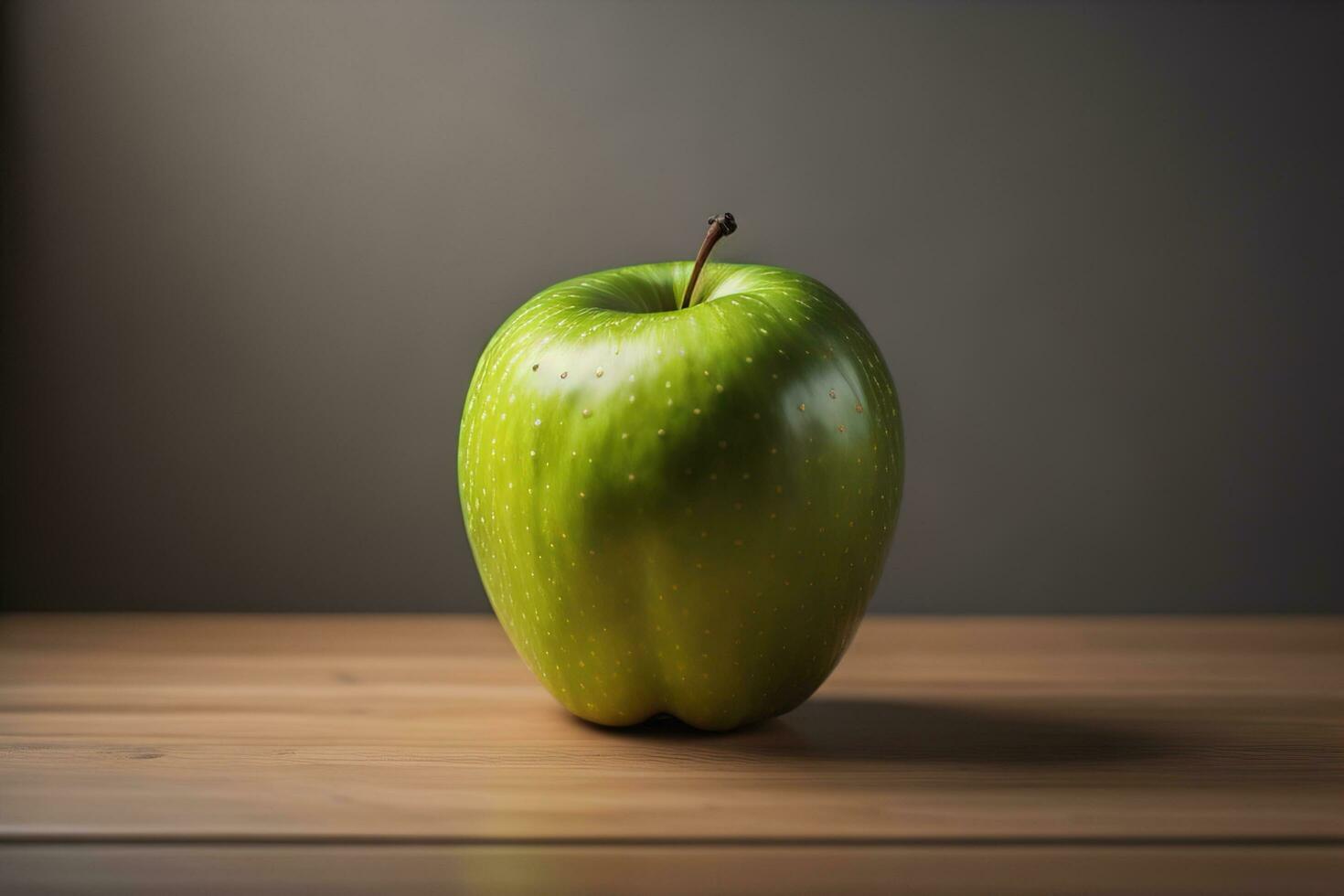AI generated Green apple on a wooden background.  photo