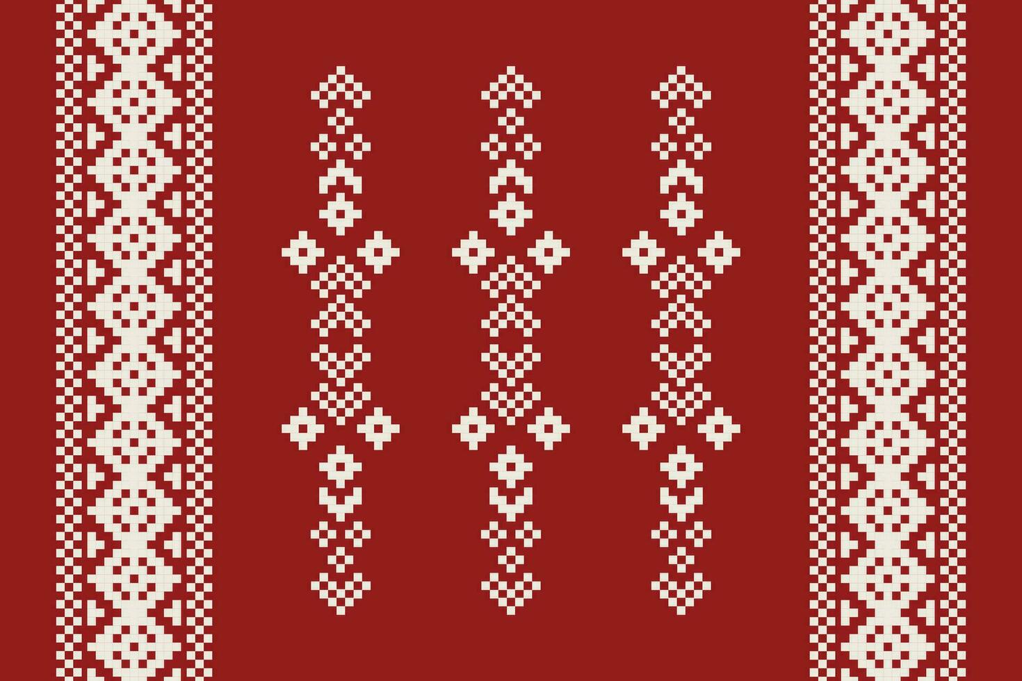 Ethnic geometric fabric pattern Cross Stitch.Ikat embroidery Ethnic oriental Pixel pattern red christmas day background. Abstract,vector,illustration. Texture,frame,decoration,motifs,silk wallpaper. vector