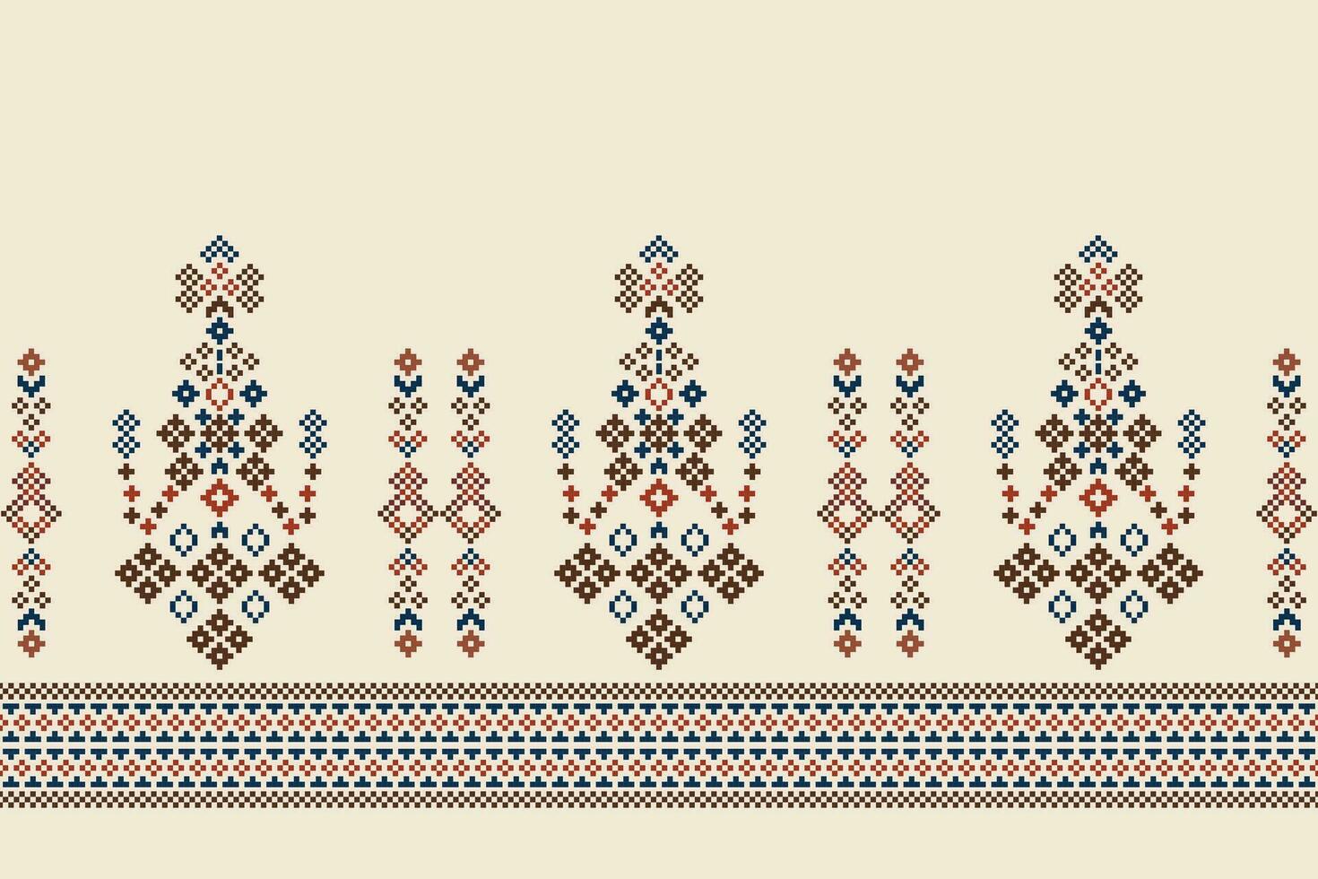 Ethnic geometric fabric pattern Cross Stitch.Ikat embroidery Ethnic oriental Pixel pattern brown cream background. Abstract,vector,illustration. Texture,clothing,frame,motifs,silk wallpaper. vector