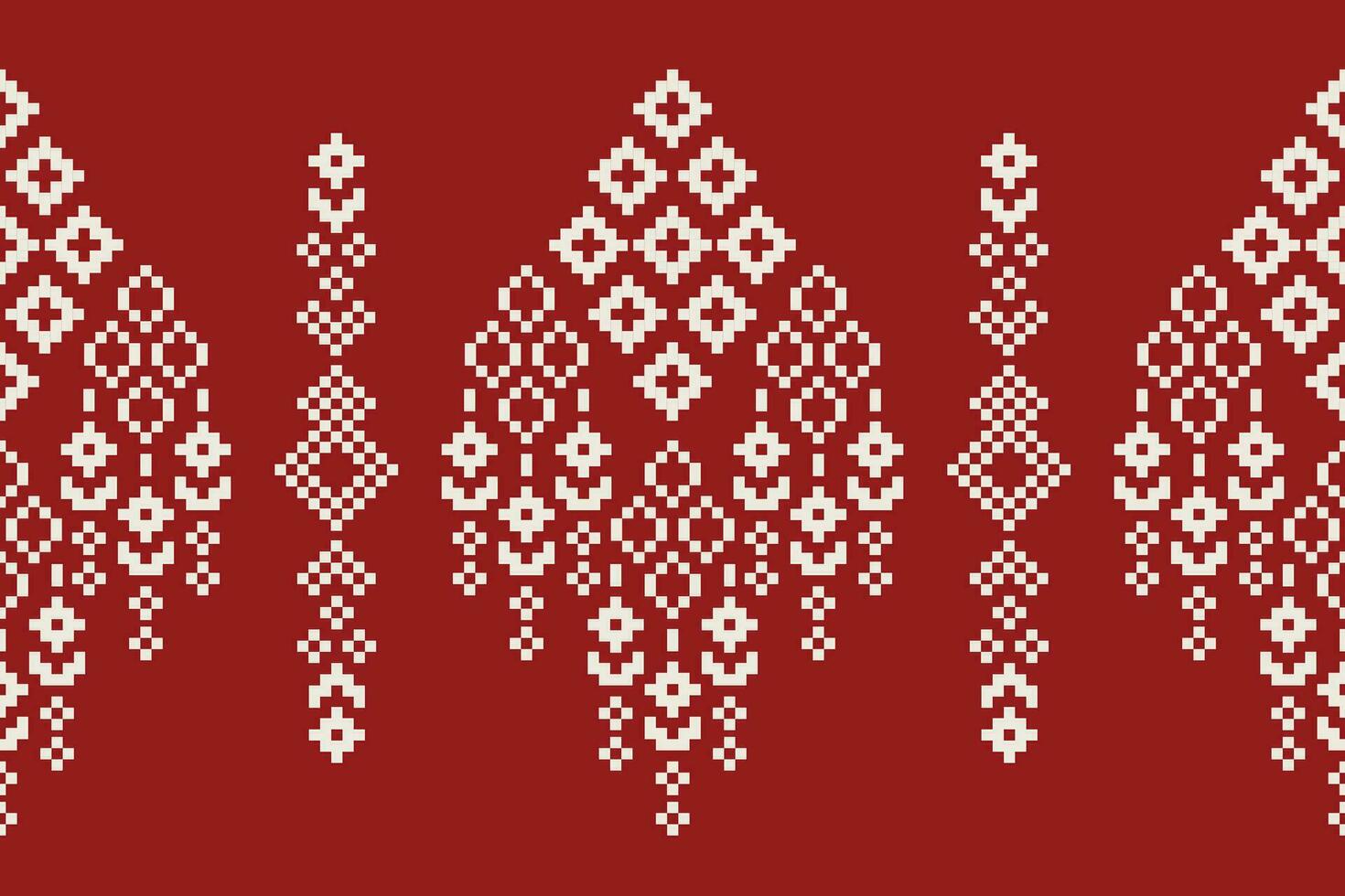 Ethnic geometric fabric pattern Cross Stitch.Ikat embroidery Ethnic oriental Pixel pattern red christmas day background. Abstract,vector,illustration. Texture,frame,decoration,motifs,silk wallpaper. vector