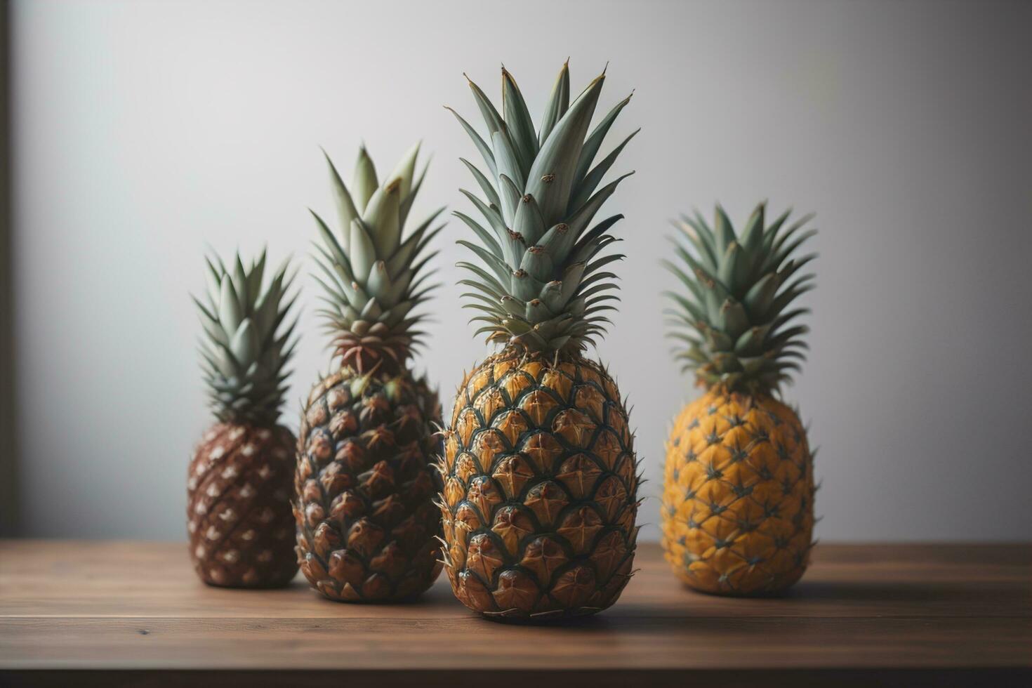 AI generated Pineapples on a wooden background. ai generative photo