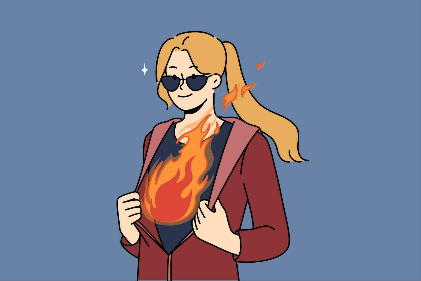 Inspired woman with flame in breast, demonstrating ambition and desire to achieve goals vector