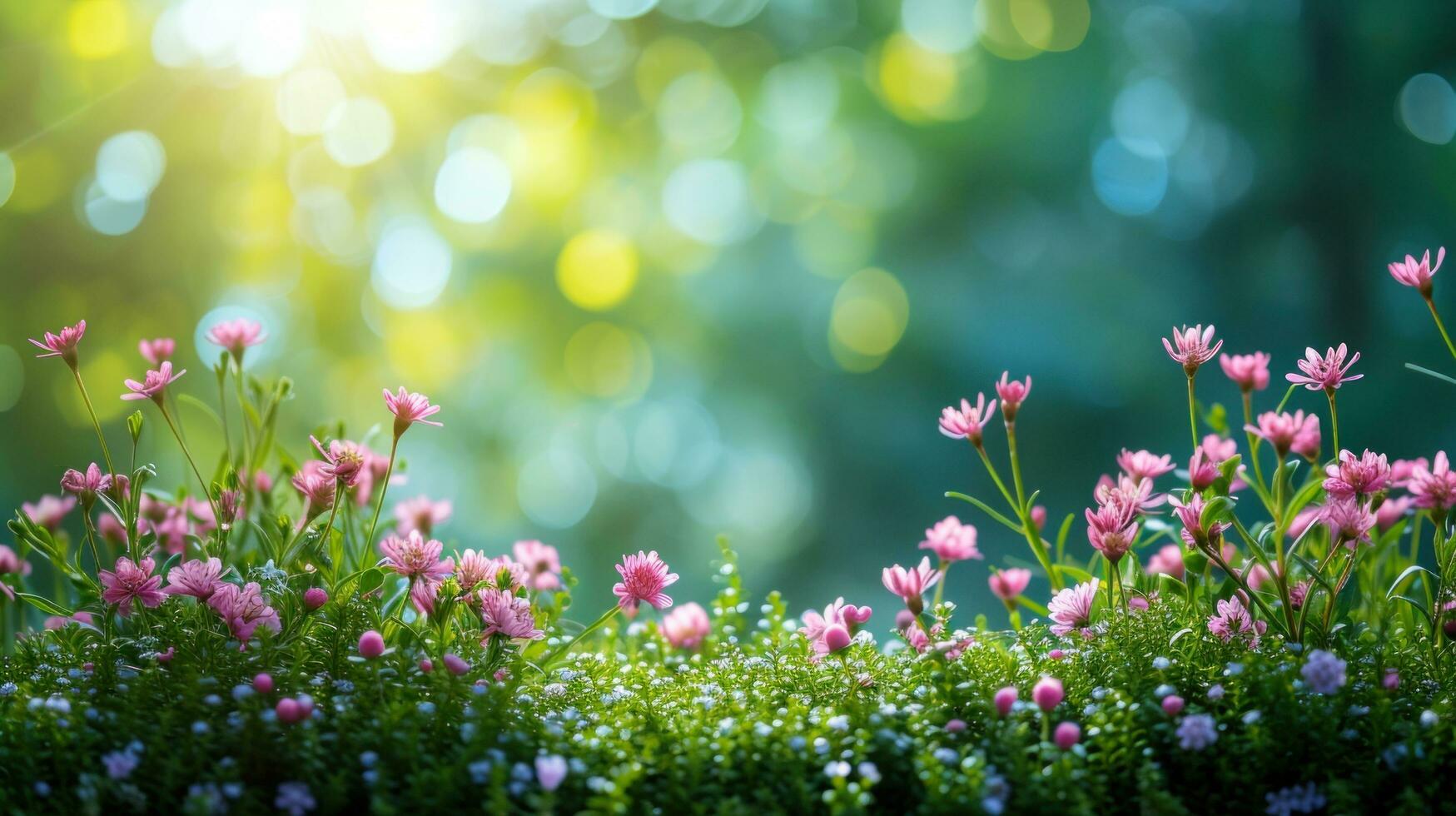 AI generated magic spring background with copy space photo