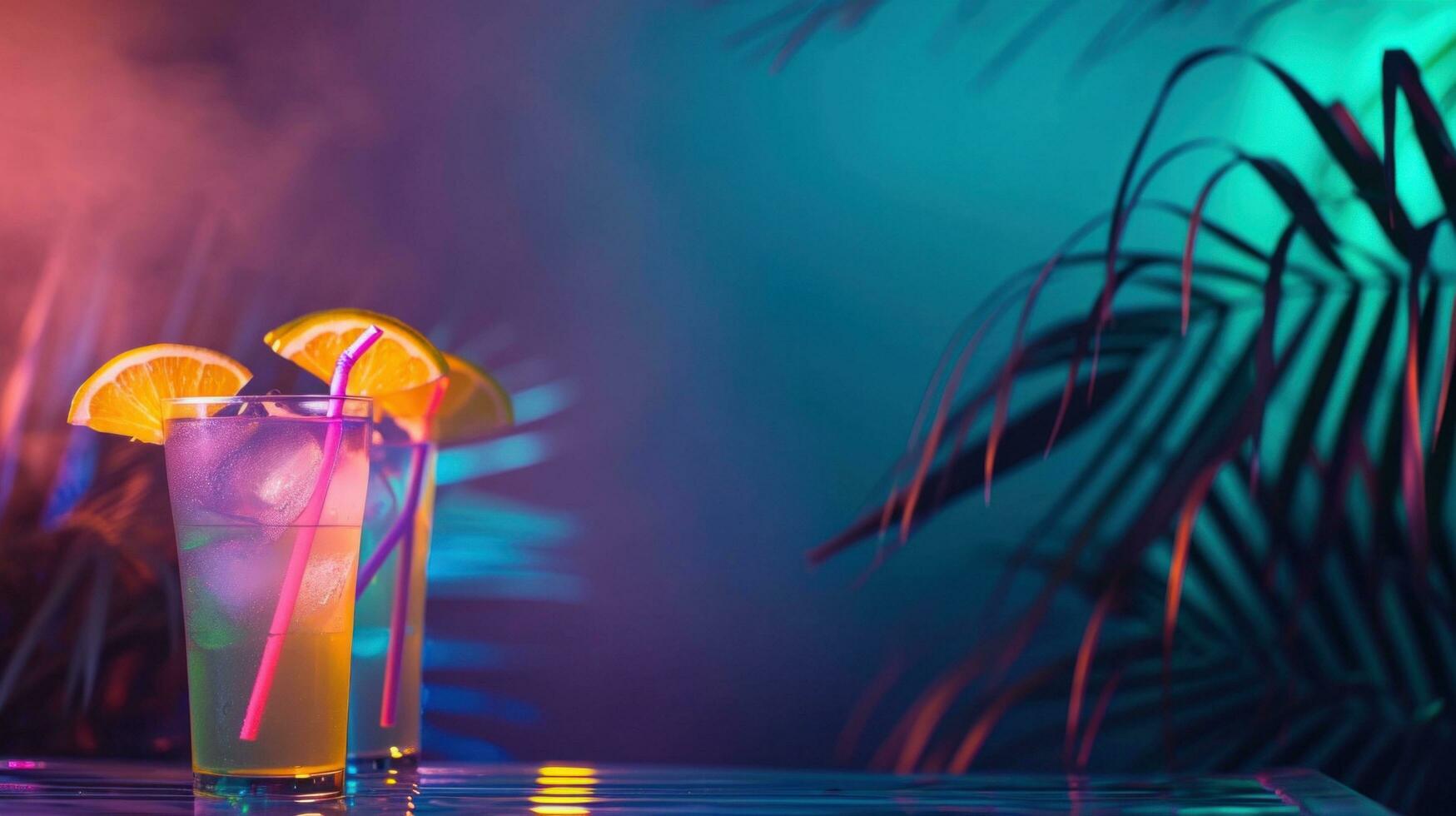 AI generated night summer party advertisment background with copy space photo