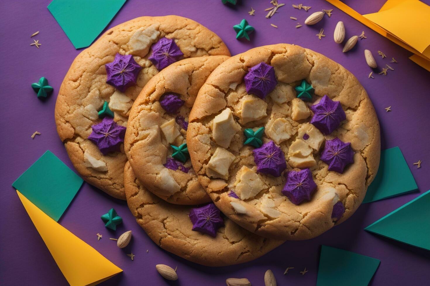 AI generated Chocolate chip cookies on orange background. Close up. Selective focus. ai generative photo