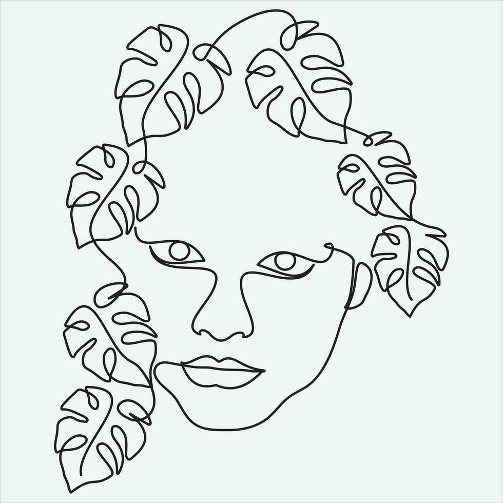 Continuous line hand drawing vector illustration face art