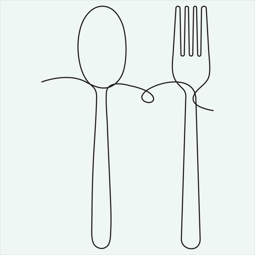 Continuous line hand drawing vector illustration spoon art