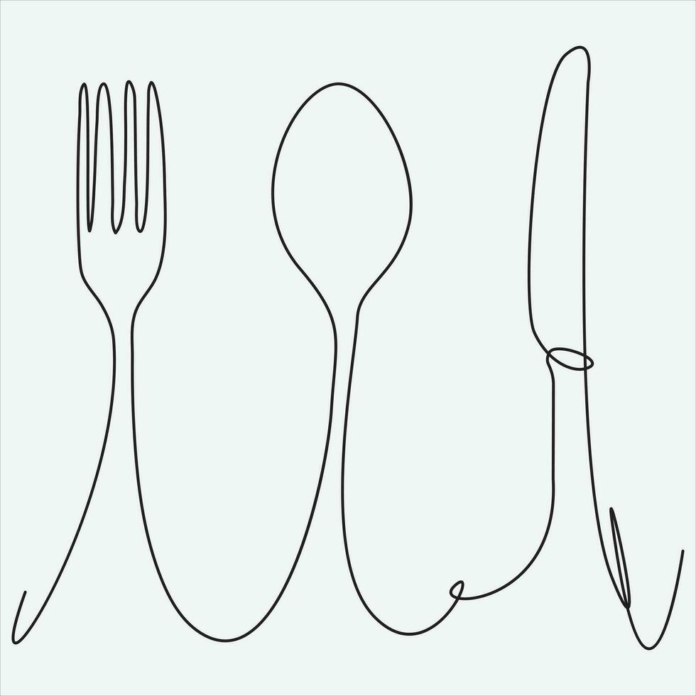 Continuous line hand drawing vector illustration spoon art