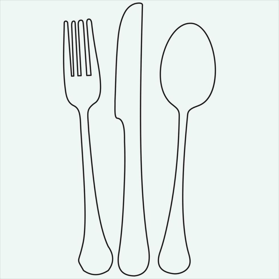 One line hand drawn spoon outline vector illustration art