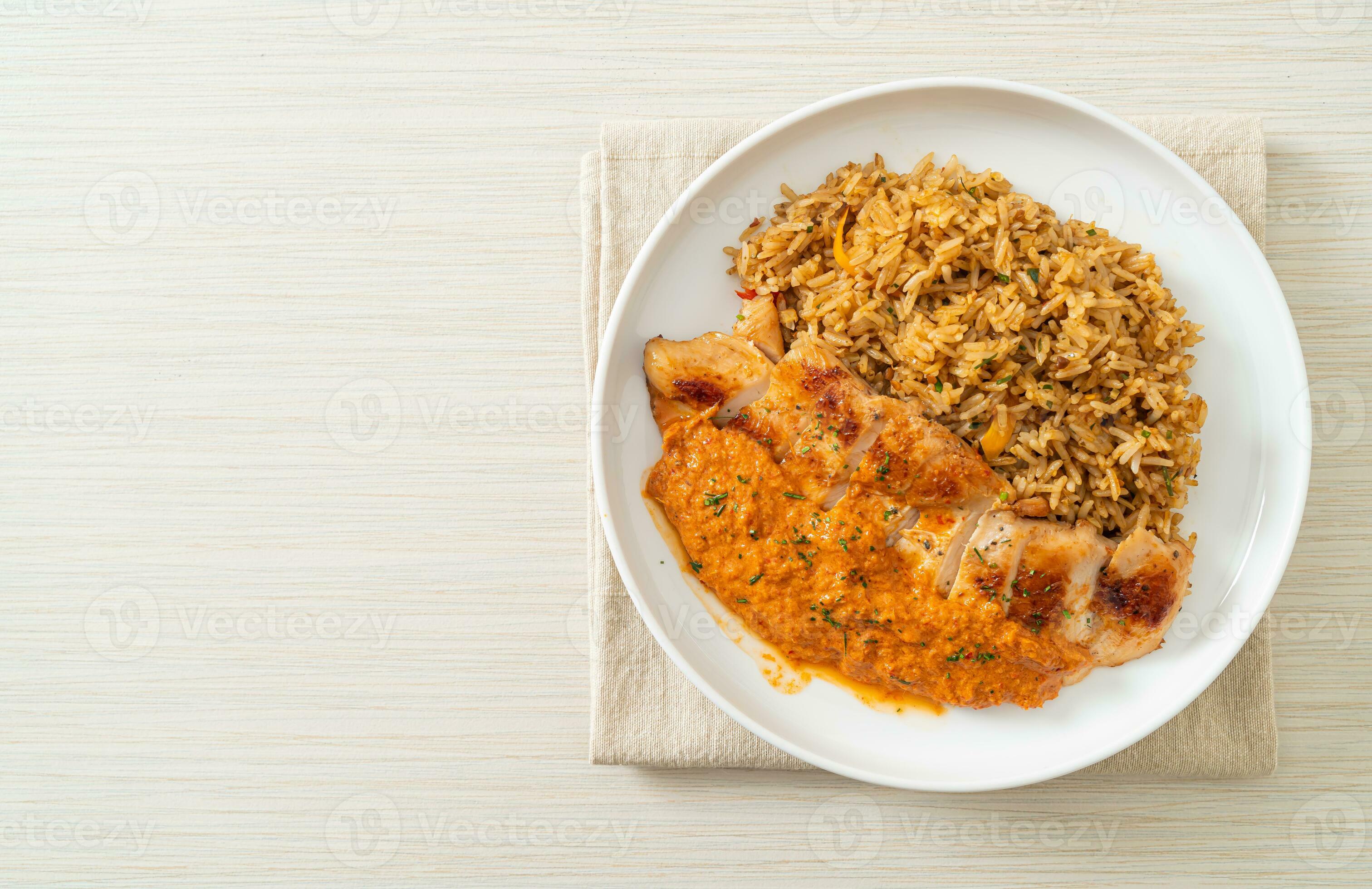 grilled chicken steak with red curry sauce and rice 36601793 Stock