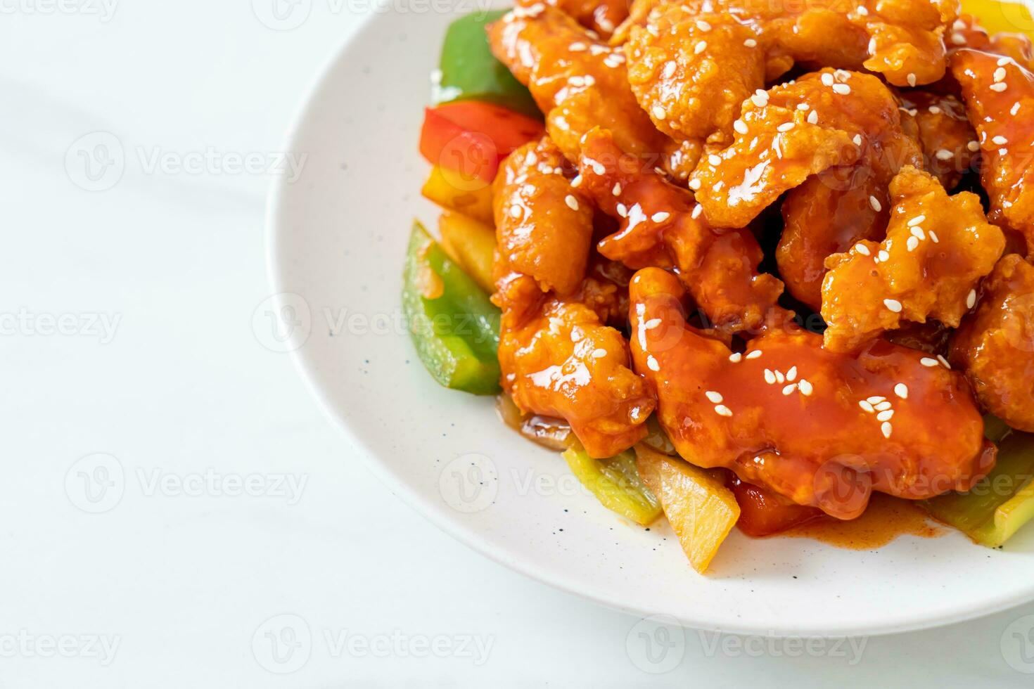 fried crispy chicken with sweet and sour sauce 36602065 Stock Photo at