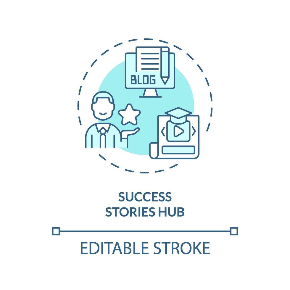 2D editable blue success stories hub icon, monochromatic isolated vector, thin line illustration representing extracurricular activities. vector