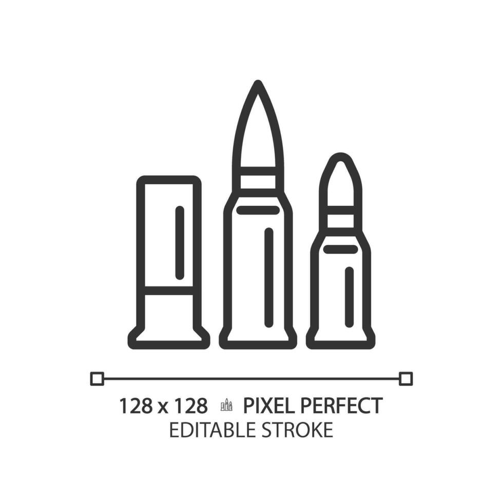 2D pixel perfect editable black caliber icon, isolated simple vector, thin line illustration representing weapons. vector