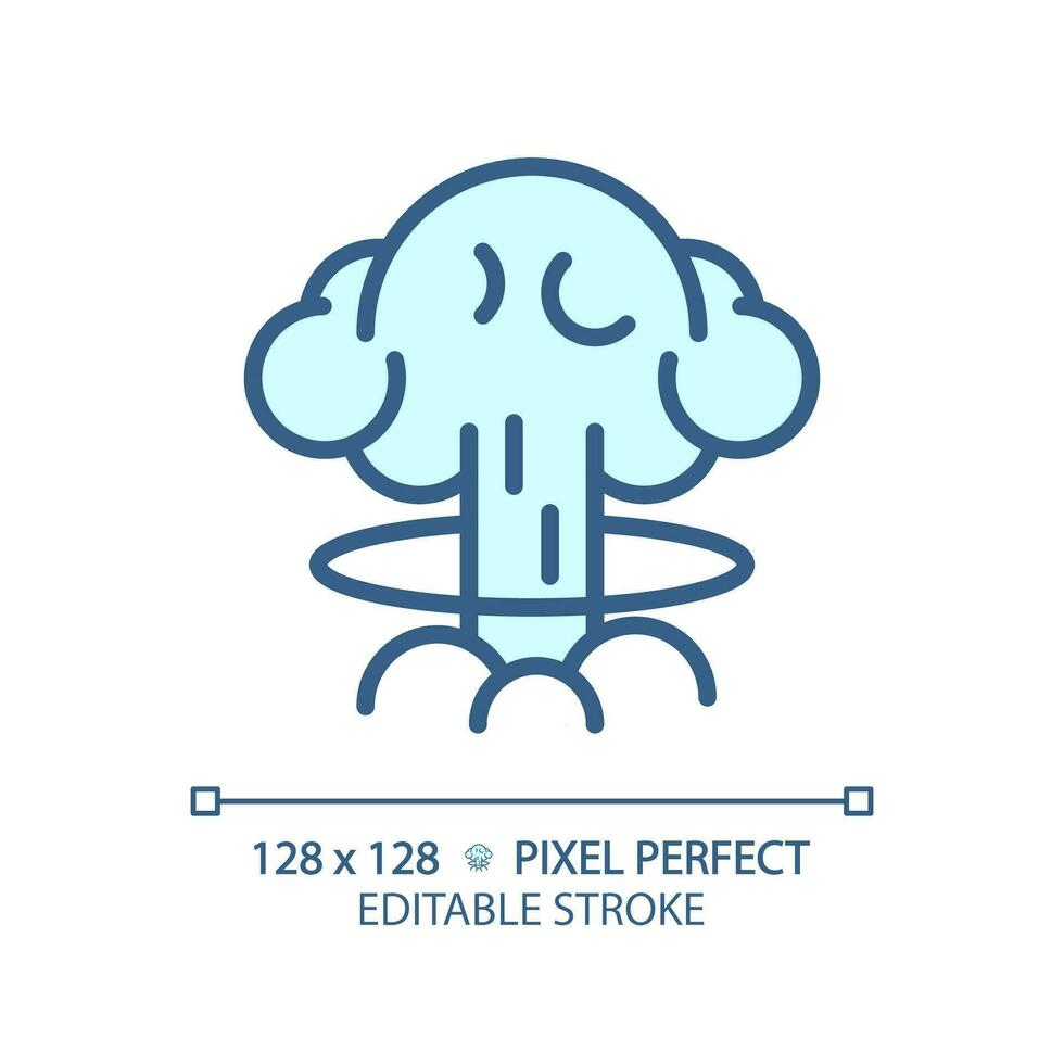 2D pixel perfect editable blue nuclear explosion icon, isolated monochromatic vector, thin line illustration representing weapons. vector