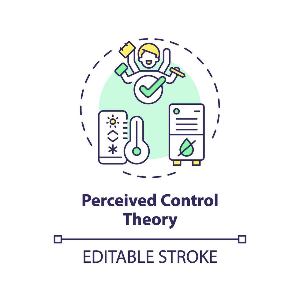 2D editable multicolor perceived control theory icon, simple isolated vector, thin line illustration representing environmental psychology. vector