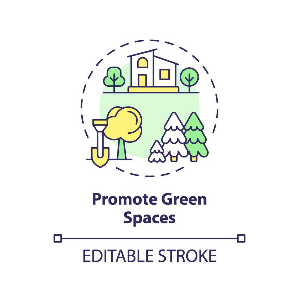 2D editable multicolor promote green spaces icon, simple isolated vector, thin line illustration representing environmental psychology. vector