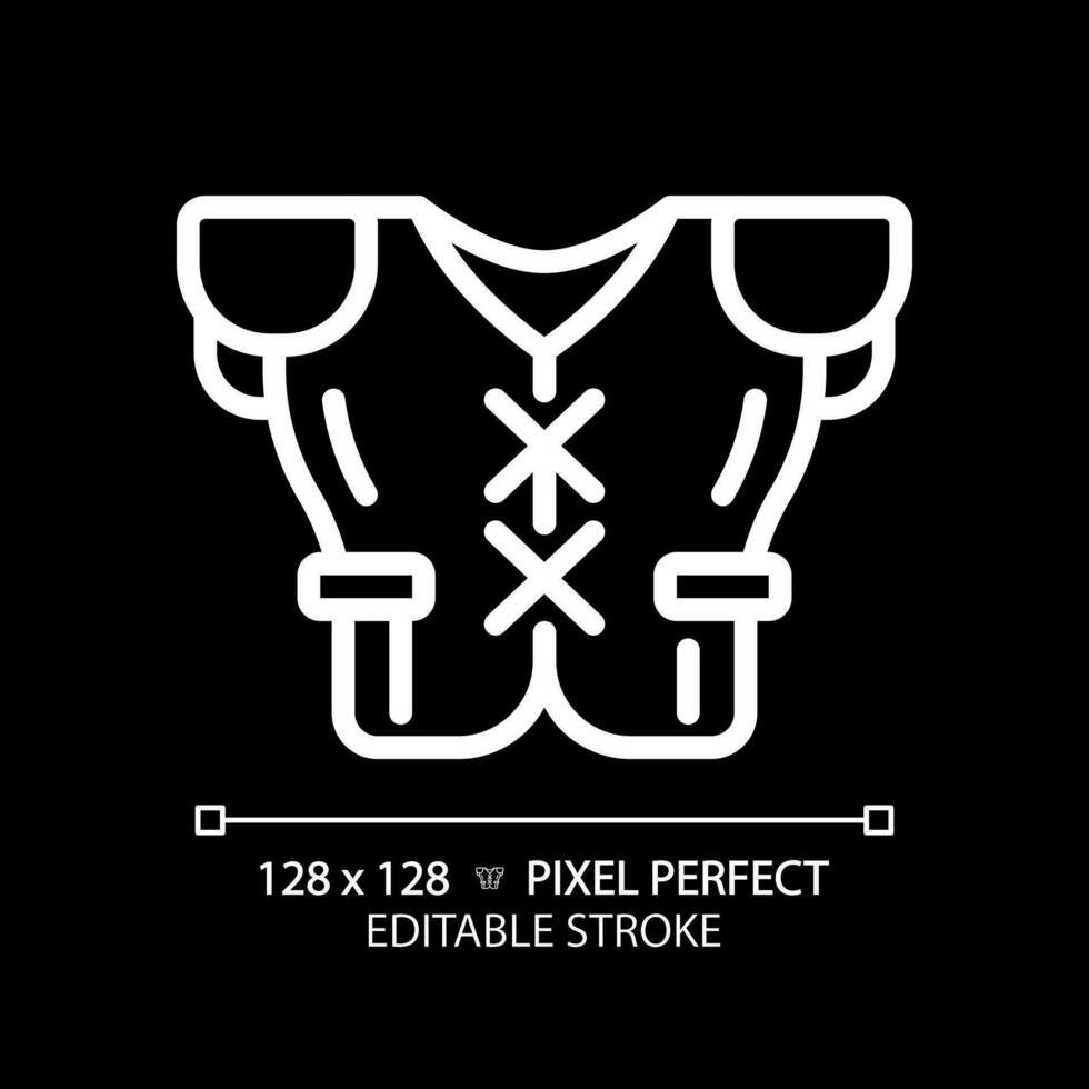 Shoulder pads white linear icon for dark theme. American football equipment. Football gridiron uniform element. Sportswear. Thin line illustration. Isolated symbol for night mode. Editable stroke vector