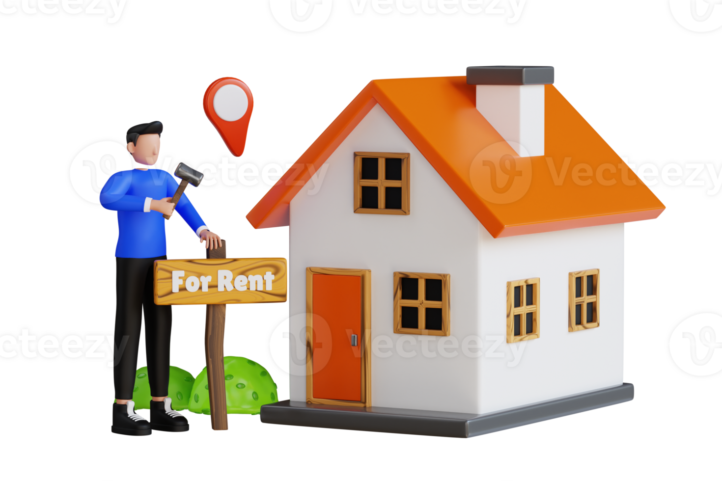 Home for Rent 3D Illustration.  Real Estate concept, template for sales, rental, advertising png